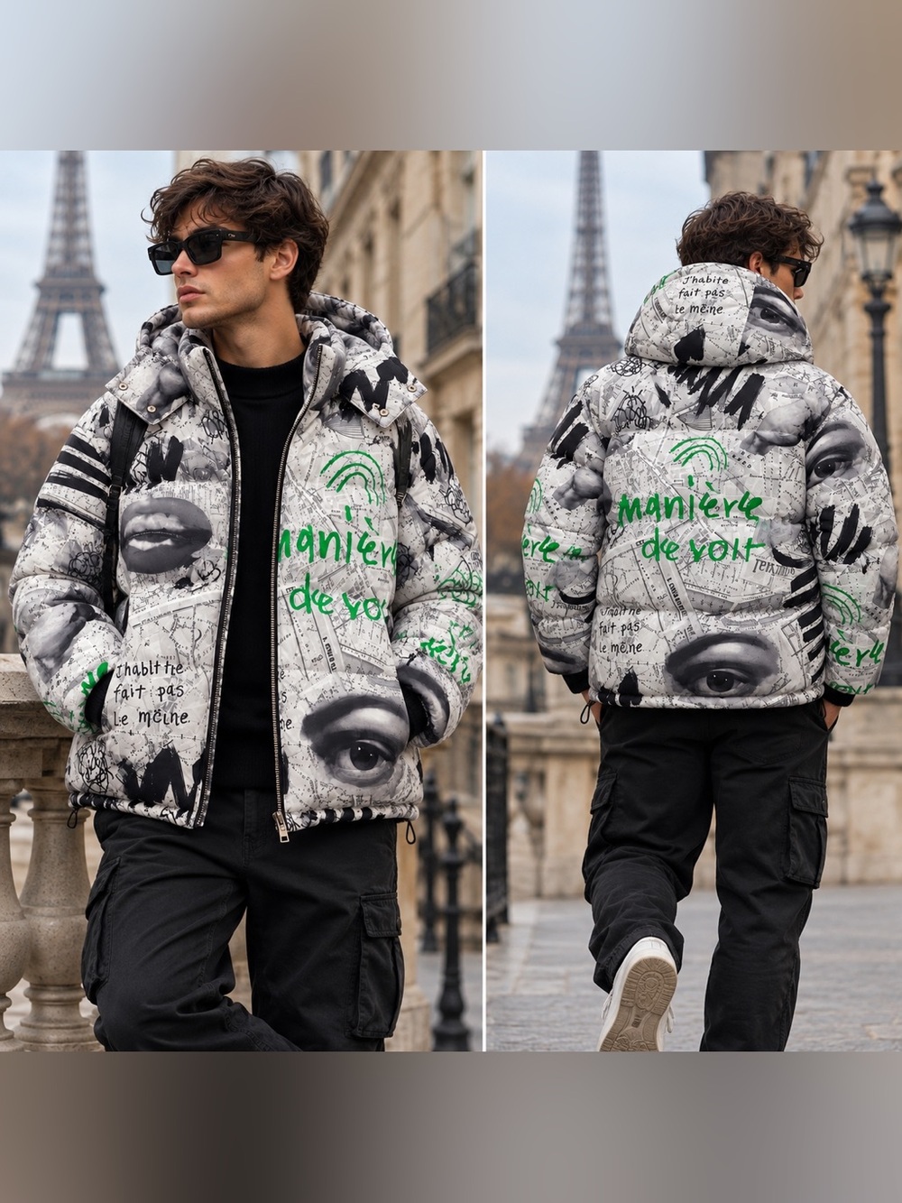 NWT Manière De Voir Graphic Puffer Jacket S Paris Art Print Streetwear